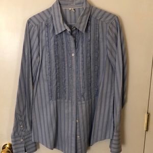 JCrew cotton, ruffle front blouse.